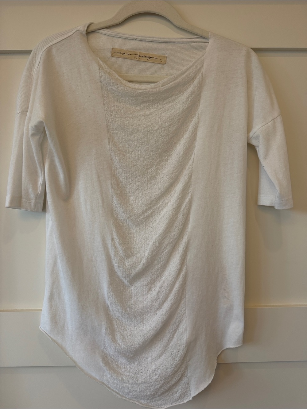 Raquel Allegra White Draped Short Sleeve Tee